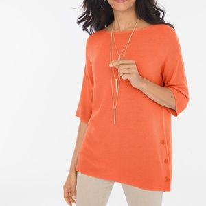 Chicos Orange Pullover Sweater Top Metal Buttons